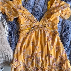 Yellow Floral Backless Mini Summer Dress